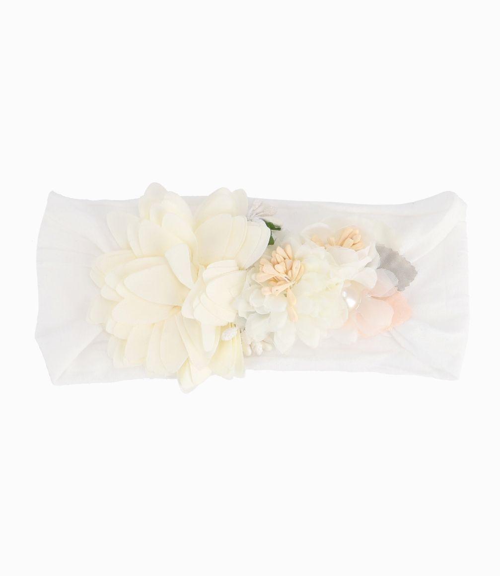 Cintillo Recién Nacida Con Flores Limonada Beige-0