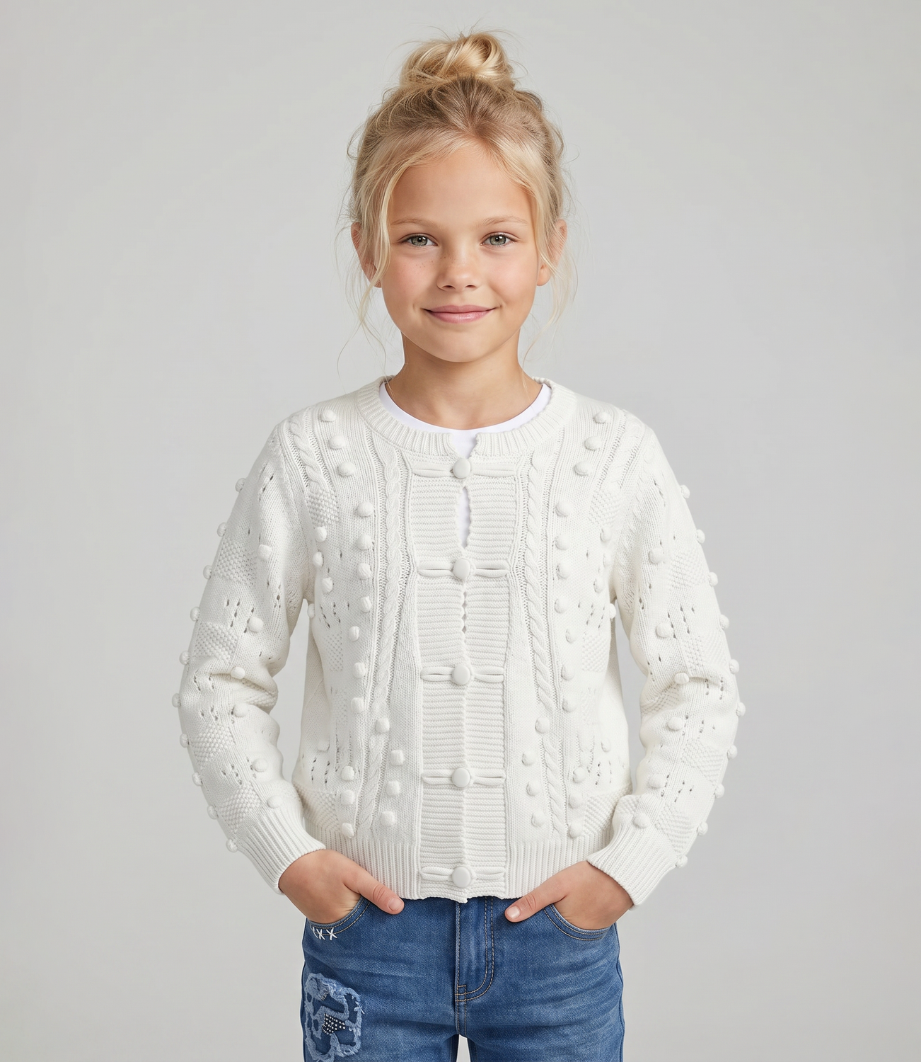 Chaleco niña cardigan  L11061270103 crudo Limonada-0
