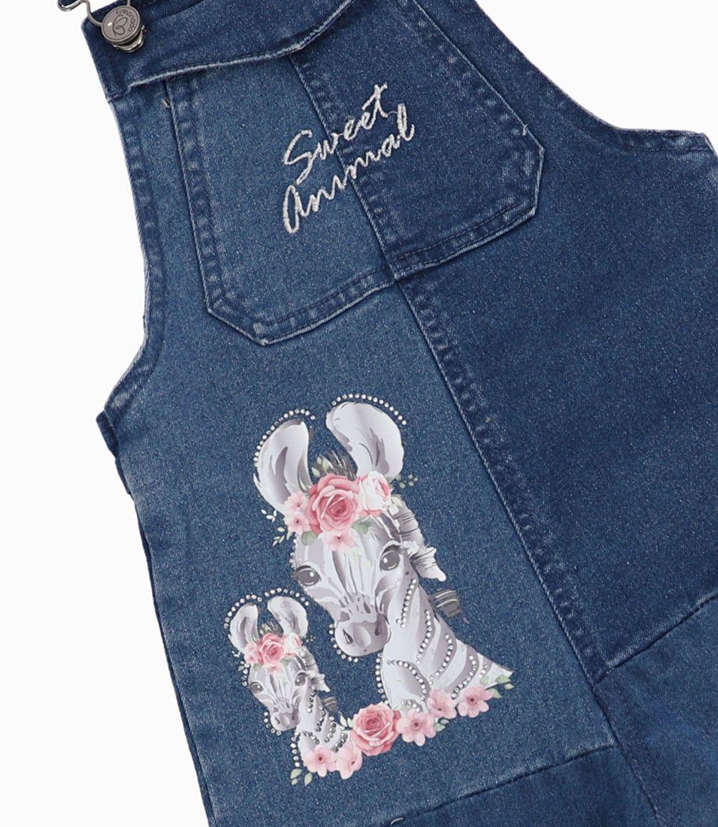Jardinera Bebé Niña Con Cebras Denim Azul-9