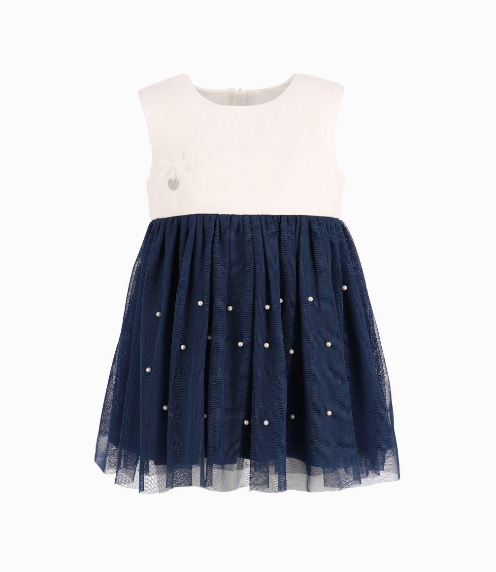 Vestido Bebé Con Perlas Y Tul Limonada Azul Marino-0