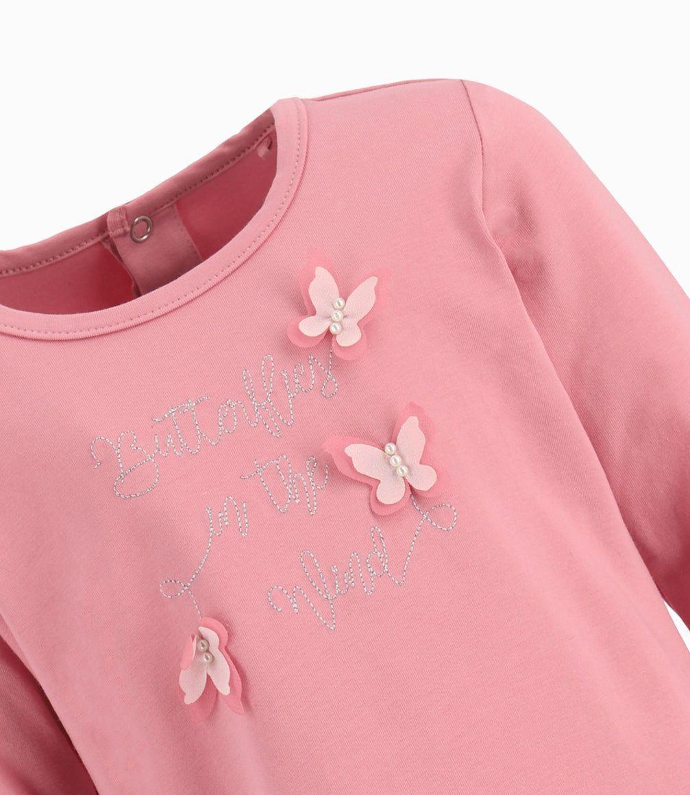 Polera Bebé Niña Con Mariposas Limonada Palo Rosa-1