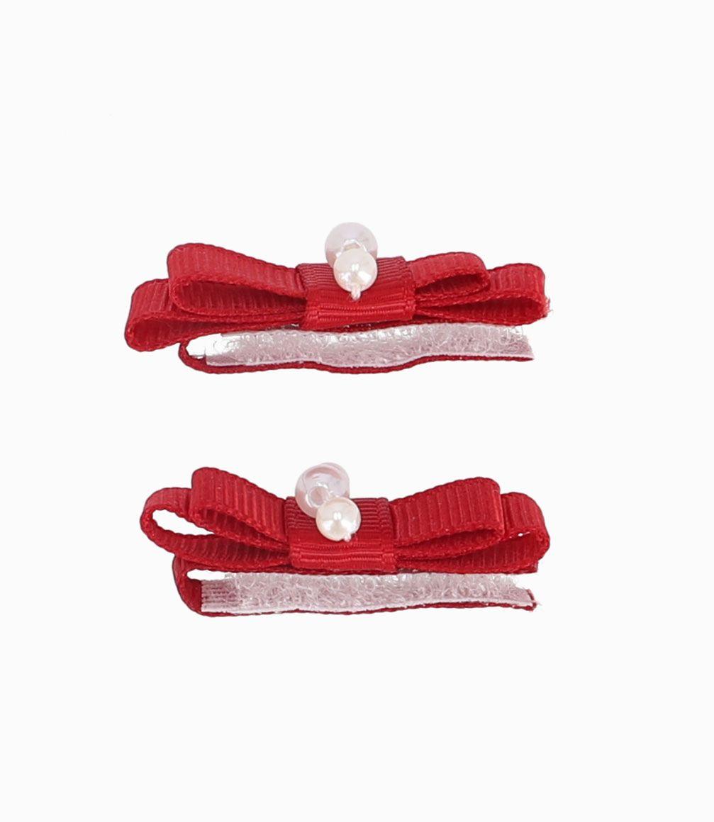 Set 2 Pinches Con Lazo y Perlas Recién Nacida Rojo Limonada-1