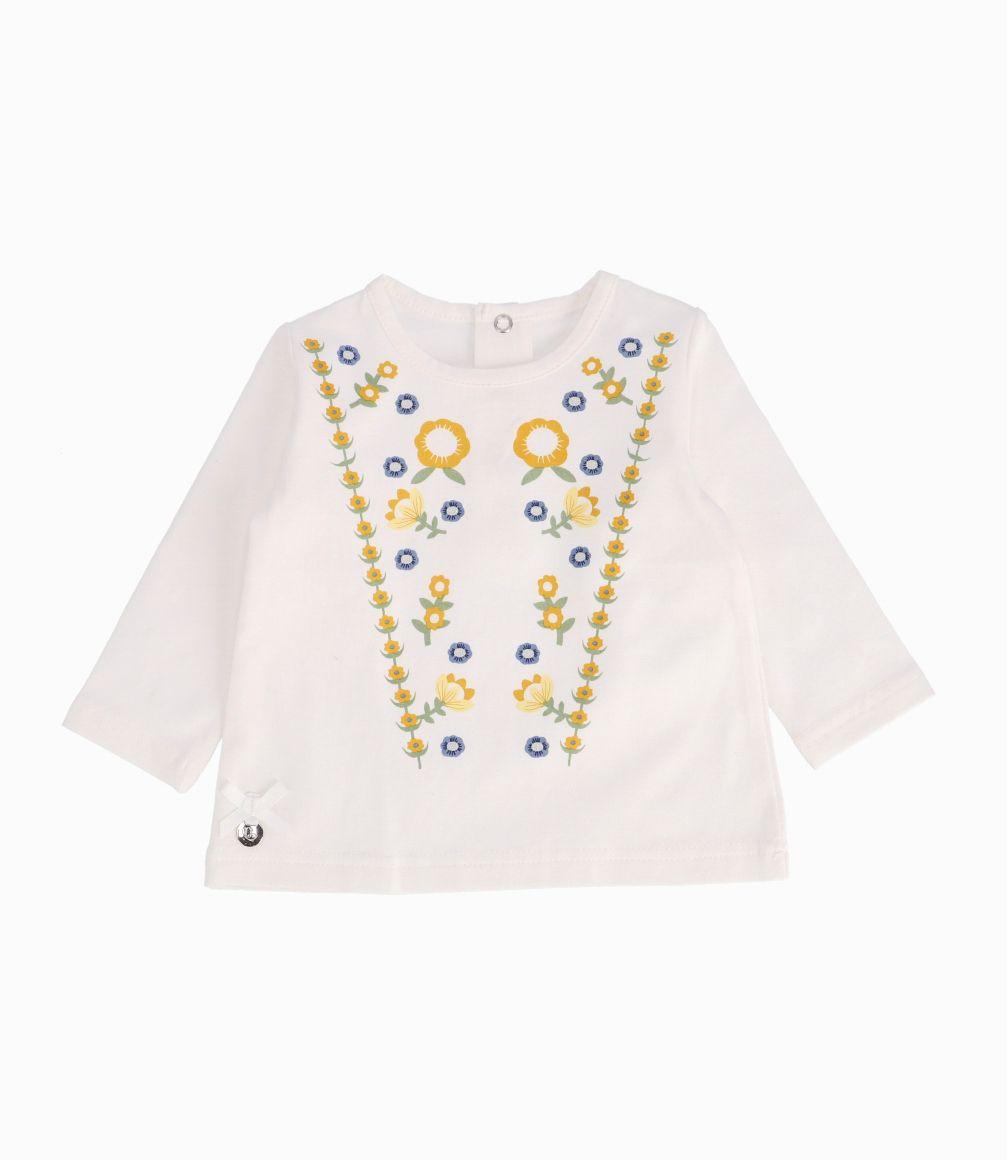 Polera Con Flores Amarillas Niña Algodón Blanco Limonada-0