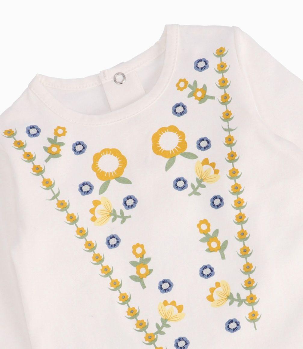 Polera Con Flores Amarillas Niña Algodón Blanco Limonada-1