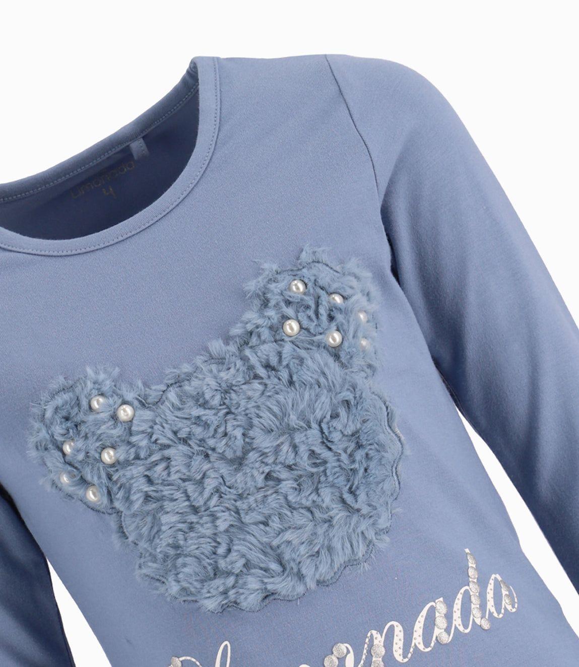 Polera Niña Con Osos Y Perlas Limonada Celeste-1