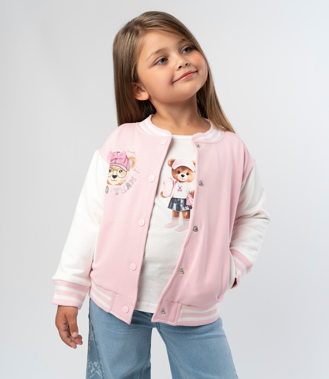 Chaqueta niña bomber con oso rosado Limonada-0