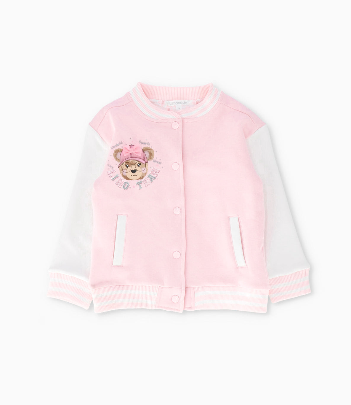 Chaqueta niña bomber con oso rosado Limonada-1
