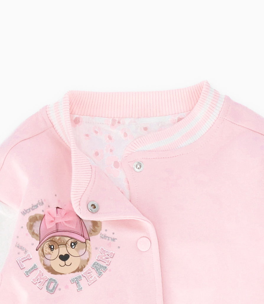 Chaqueta niña bomber con oso rosado Limonada-3