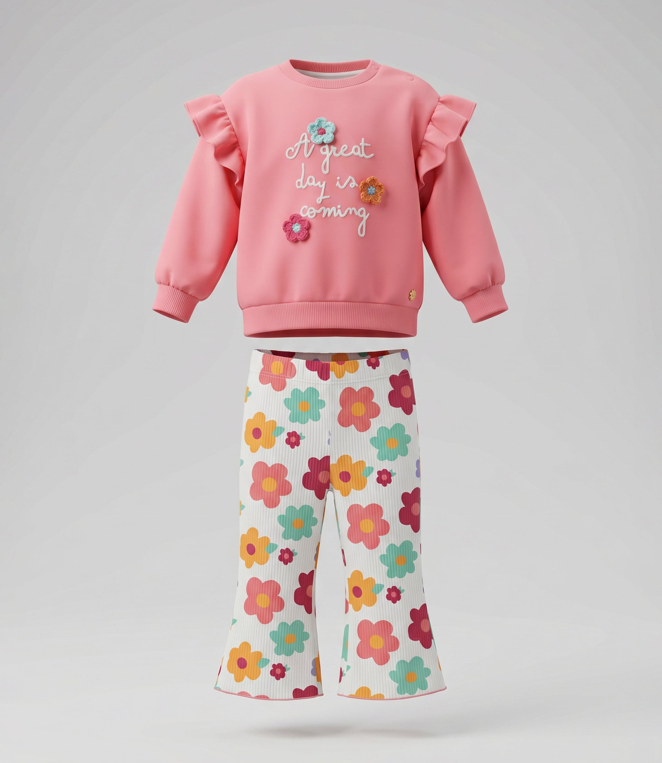 Conjunto bebé floreado con vuelos F12221270178 coral 4 Kids-1