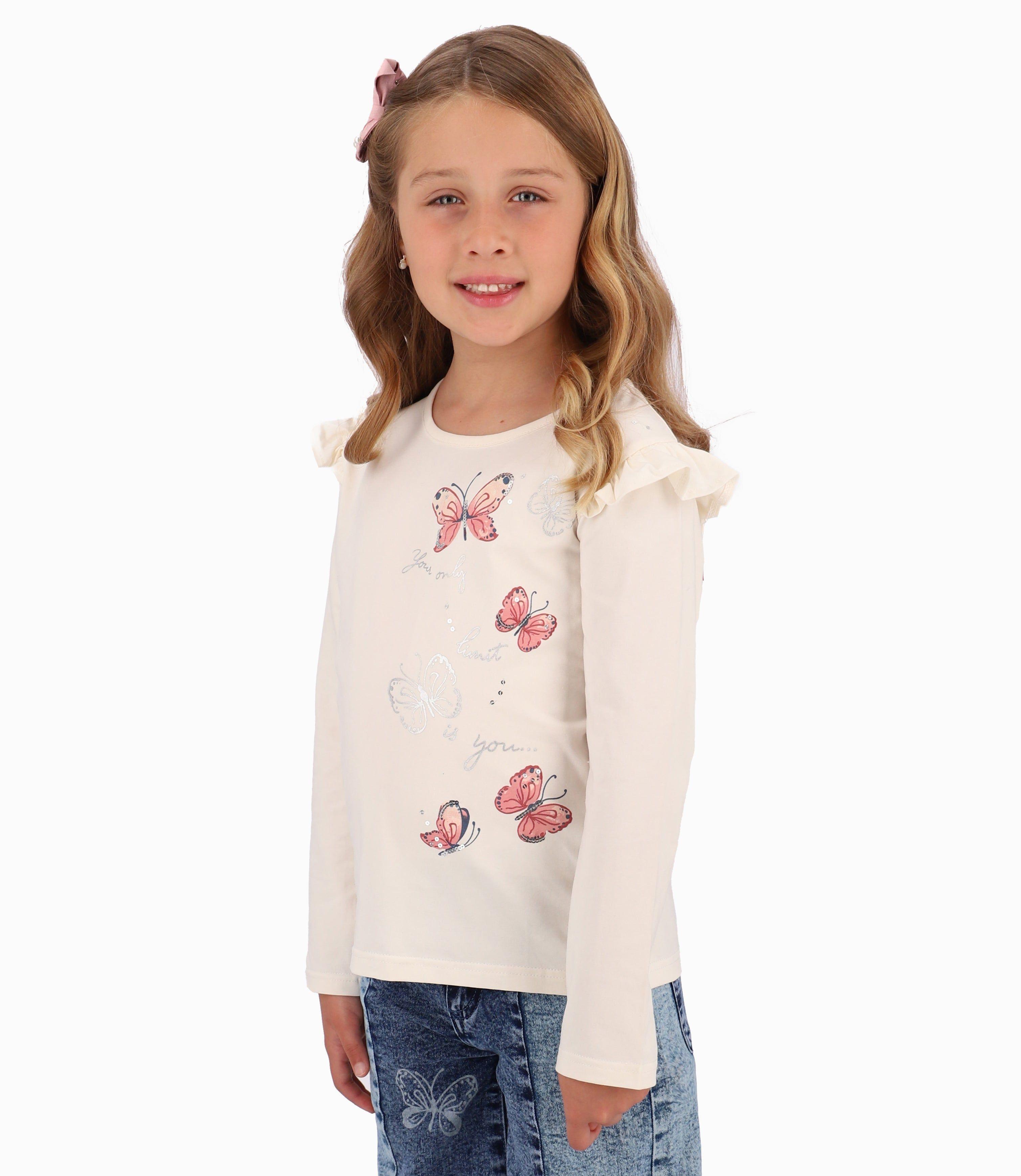 Polera Niña Con Mariposas Limonada Crudo-1