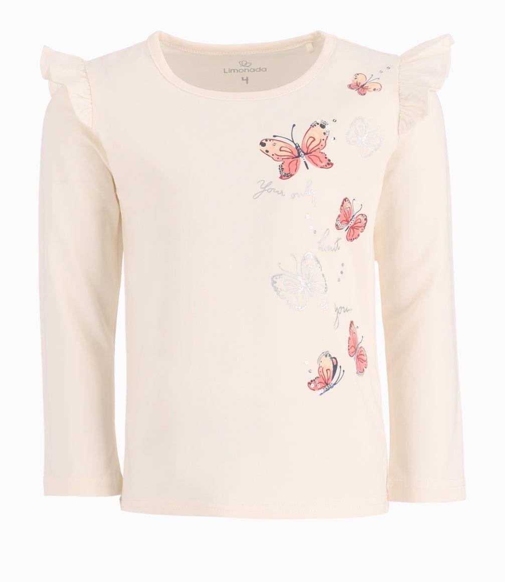 Polera Niña Con Mariposas Limonada Crudo-2