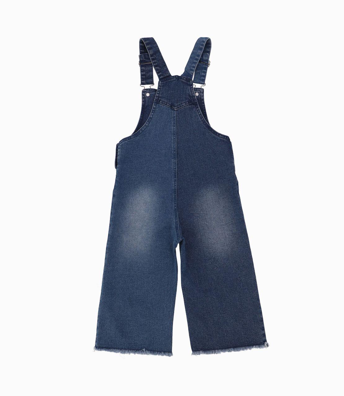 Jardinera Bebé Con Flores Bordadas Denim Azul-1