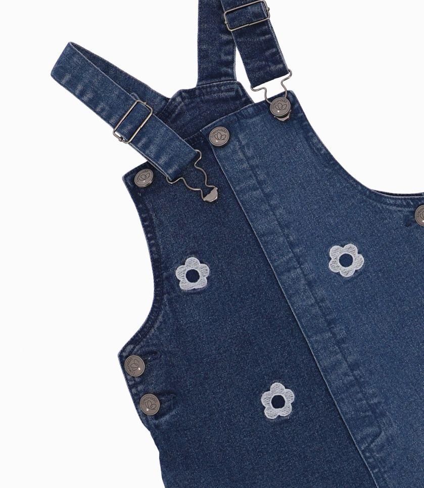 Jardinera Bebé Con Flores Bordadas Denim Azul-2