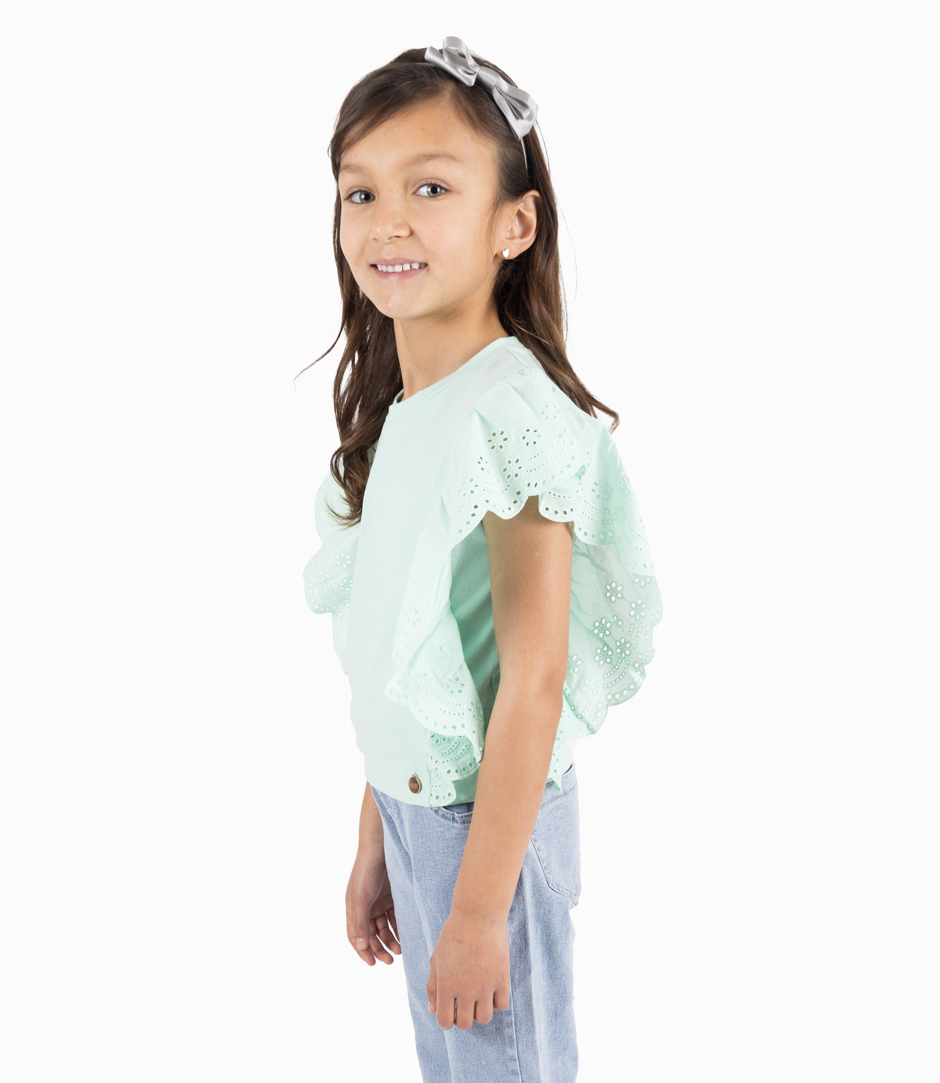 Polera Niña Con Vuelos Turquesa-3