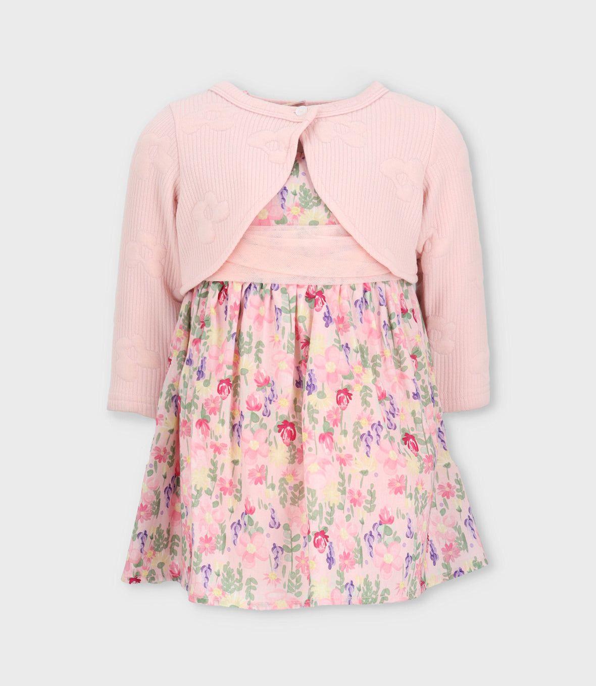 Vestido bebé floreado con bolero rosado Limonada-0
