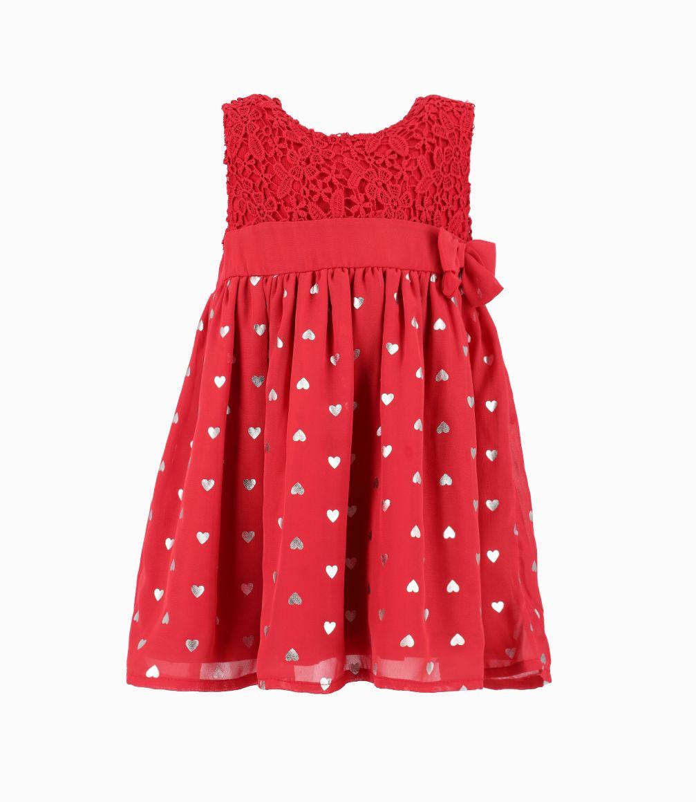 Vestido Bebé De Corazones y Encaje Limonada Rojo-0