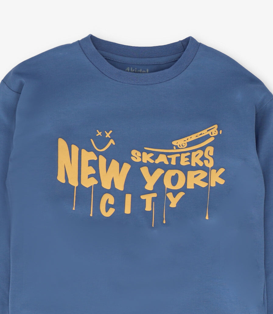 Polera manga larga niño new york azul 4 Kids-2
