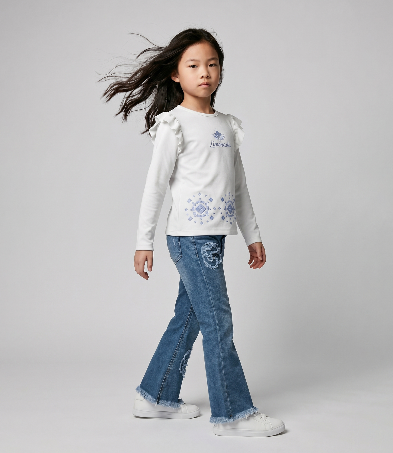 Jeans niña acampanado  L11111270174 denim celeste Limonada-0