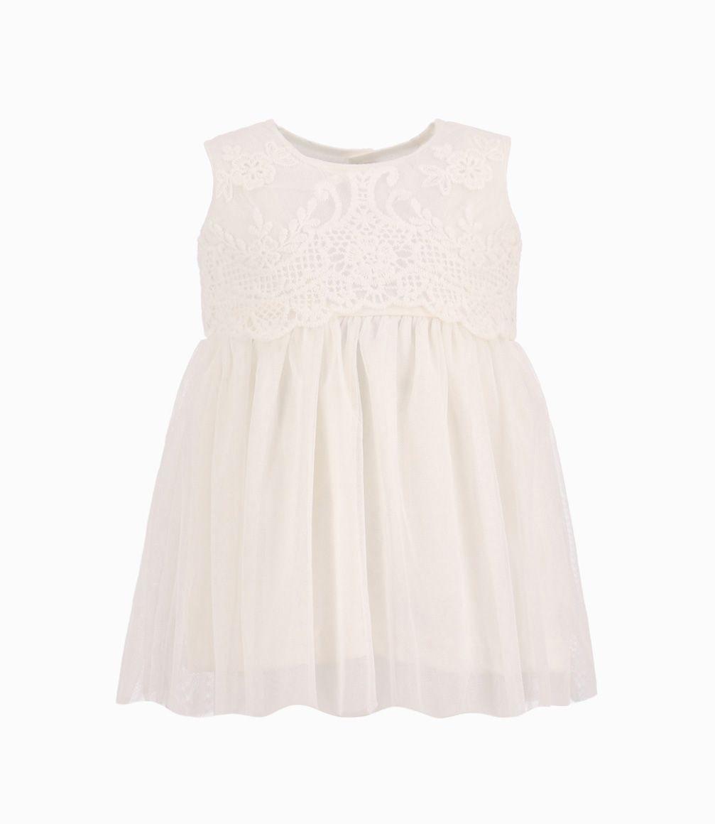 Vestido Bebé Con Encaje y Tul Limonada Crudo-0