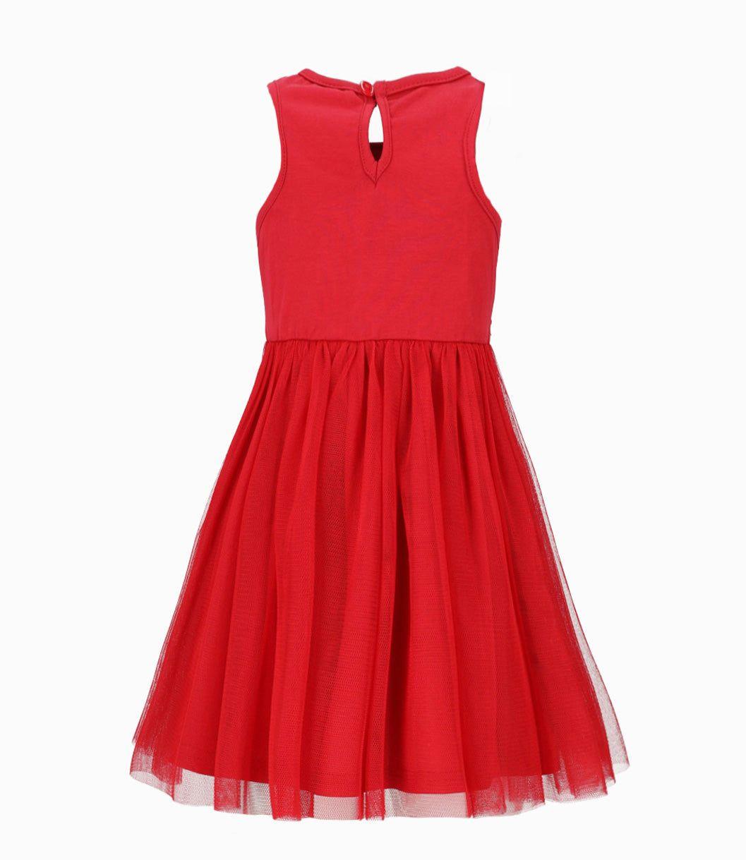 Vestido niña con flores aplicadas rojo Limonada-1