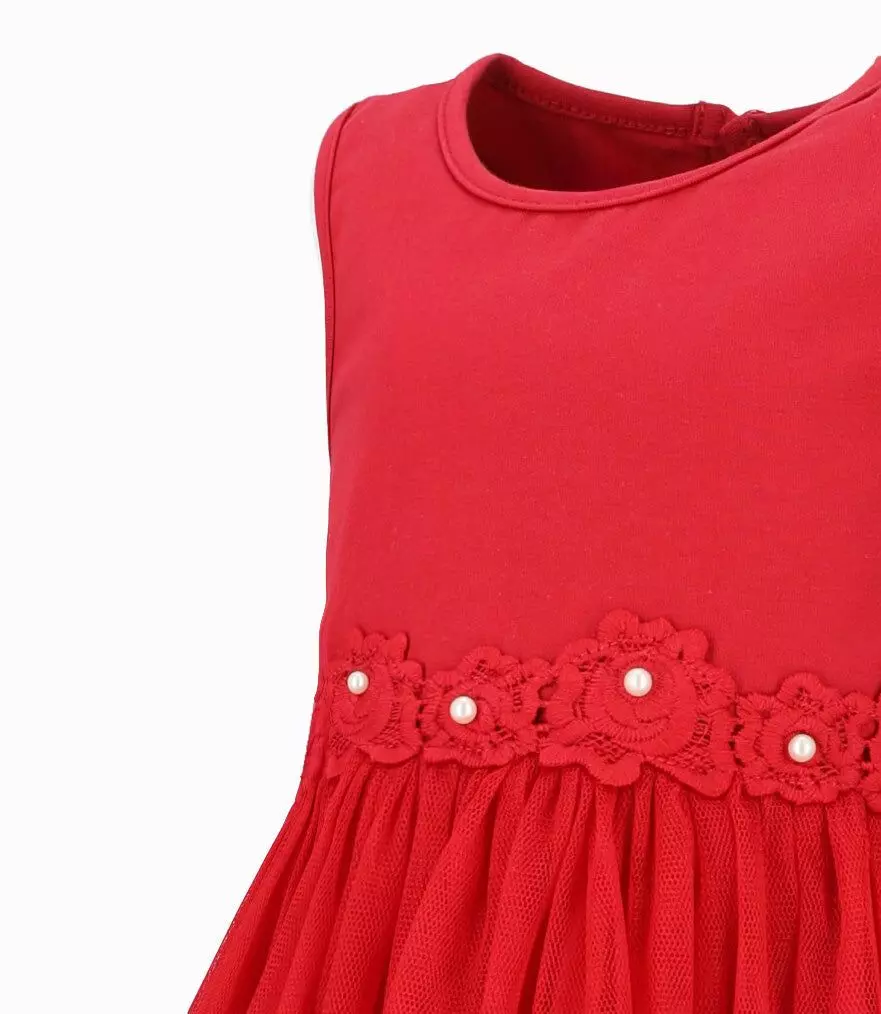 Vestido niña con flores aplicadas rojo Limonada-2
