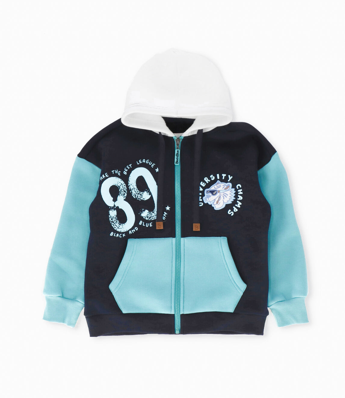 Polerón niño con gorro azul marino Black and Blue-1