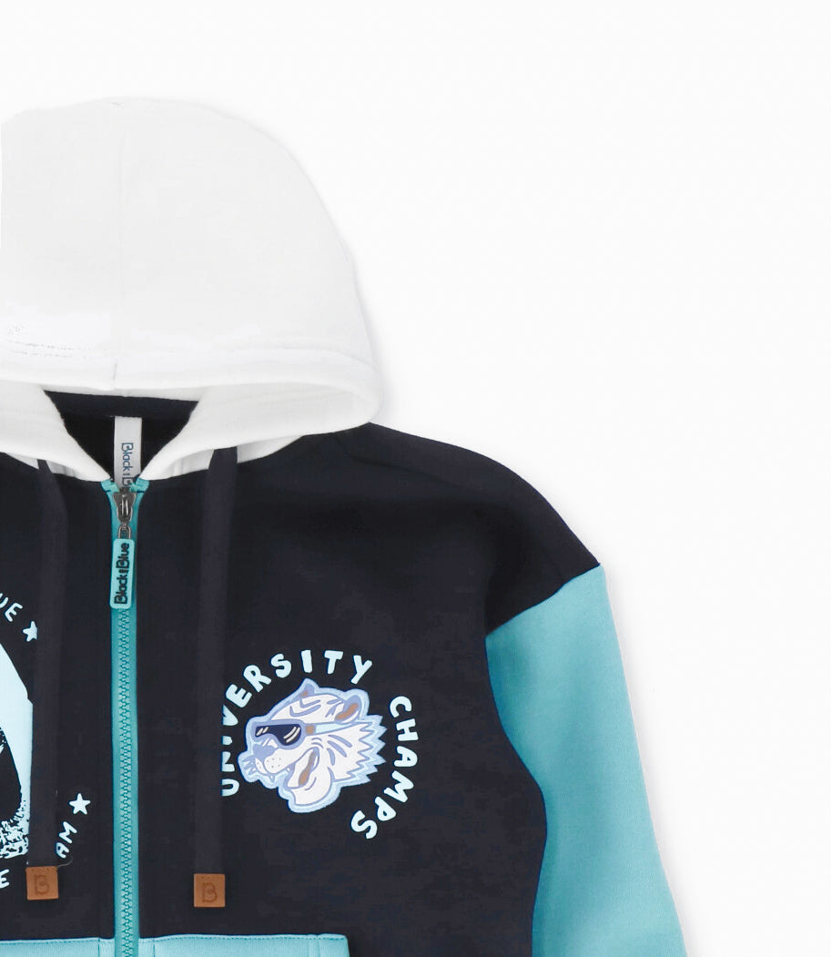 Polerón niño con gorro azul marino Black and Blue-3