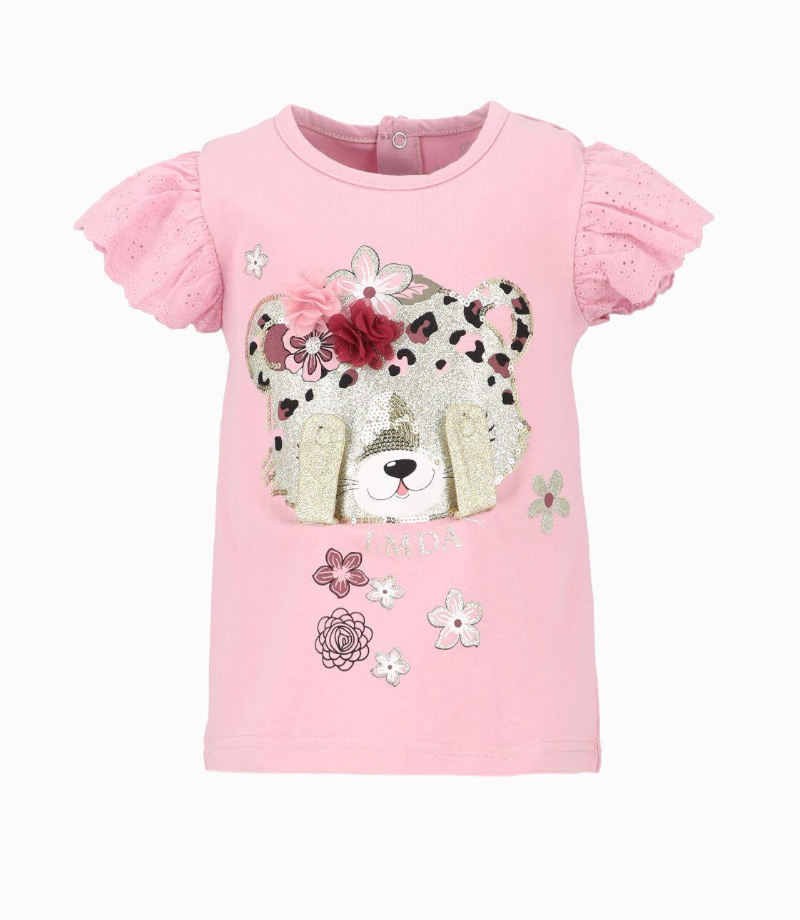 Polera manga corta bebé con vuelos palo rosa Limonada-1