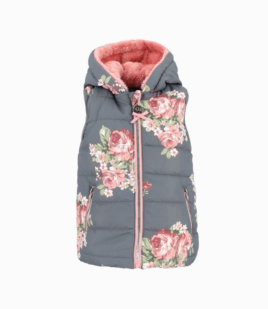 Parka bebé floreada sin mangas gris Limonada-0