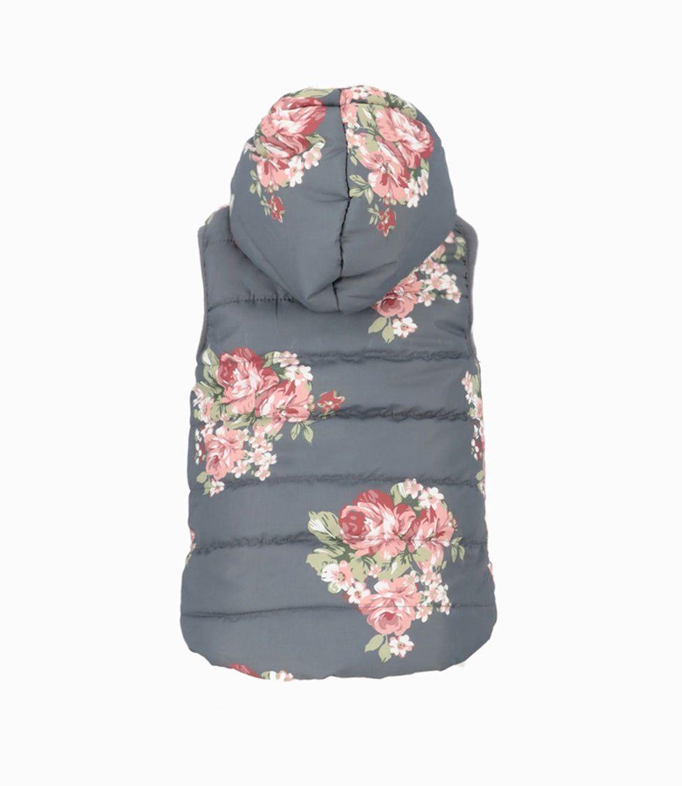 Parka bebé floreada sin mangas gris Limonada-1