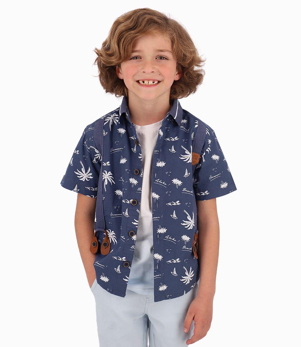Camisa Con Suspensores Niño Azul Piedra Black and Blue-0
