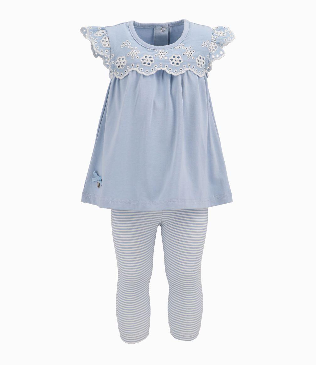 Conjunto Con Flores Bordadas Bebé Niña Celeste Limonada-0