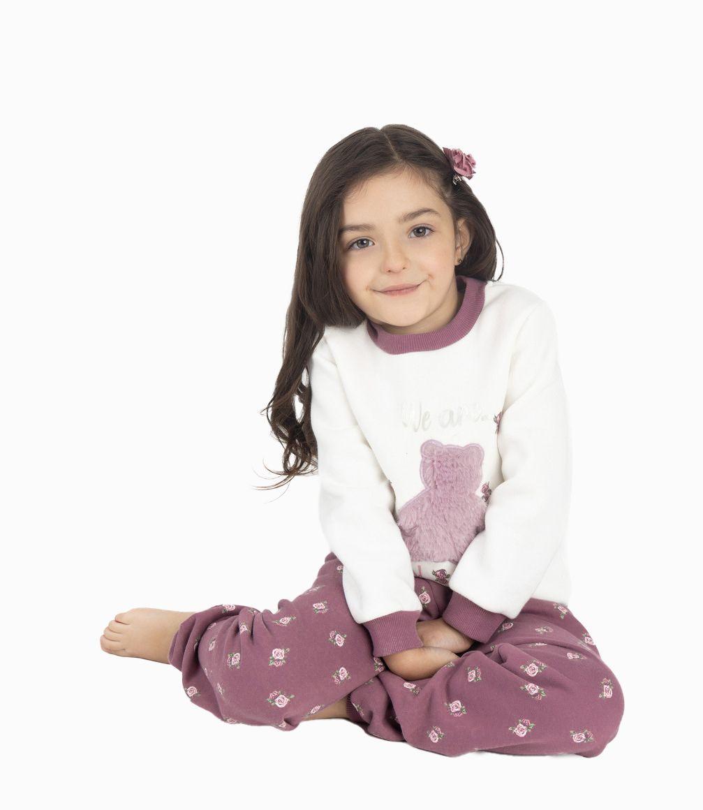 Pijama Niña Con Oso Y Flores Limonada Palo Rosa-0