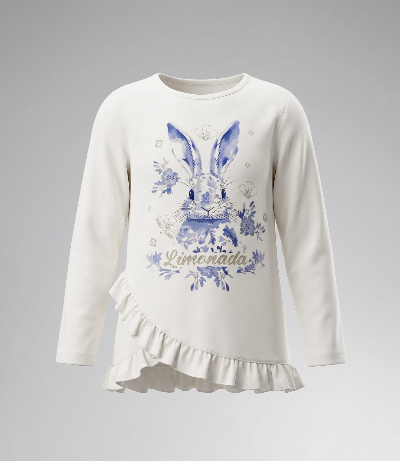 Polera manga larga niña conejo L11011270458 azul Limonada-0