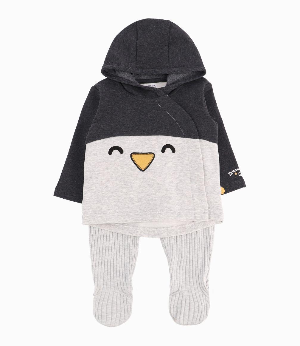 Conjunto Recién Nacido Pinguino Con Cierre Lateral B&B Gris-0