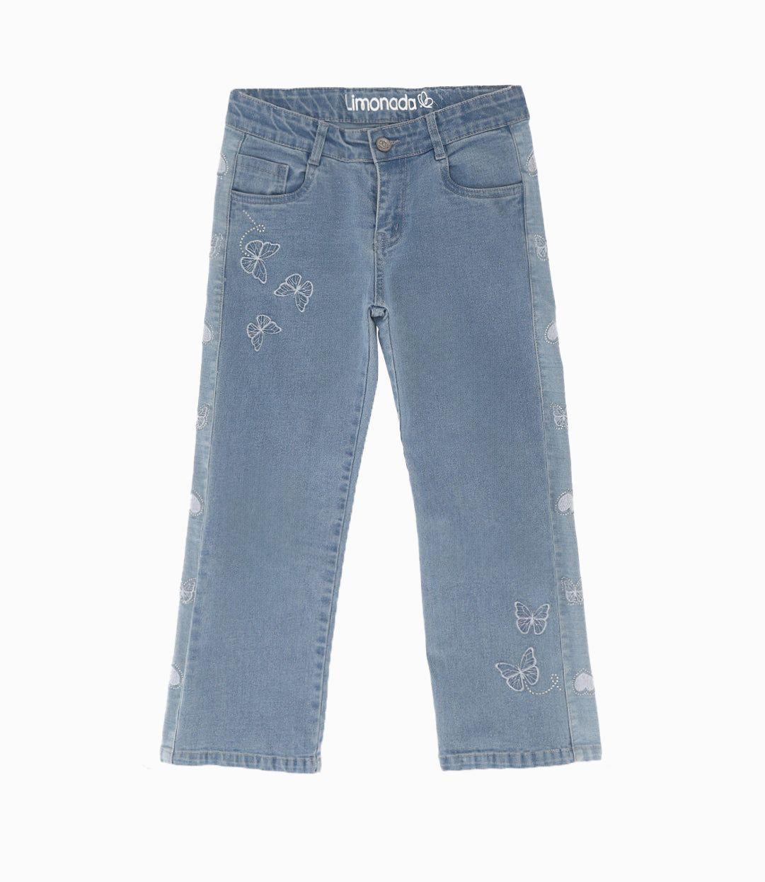 Jeans niña con corazones Celeste Limonada-0