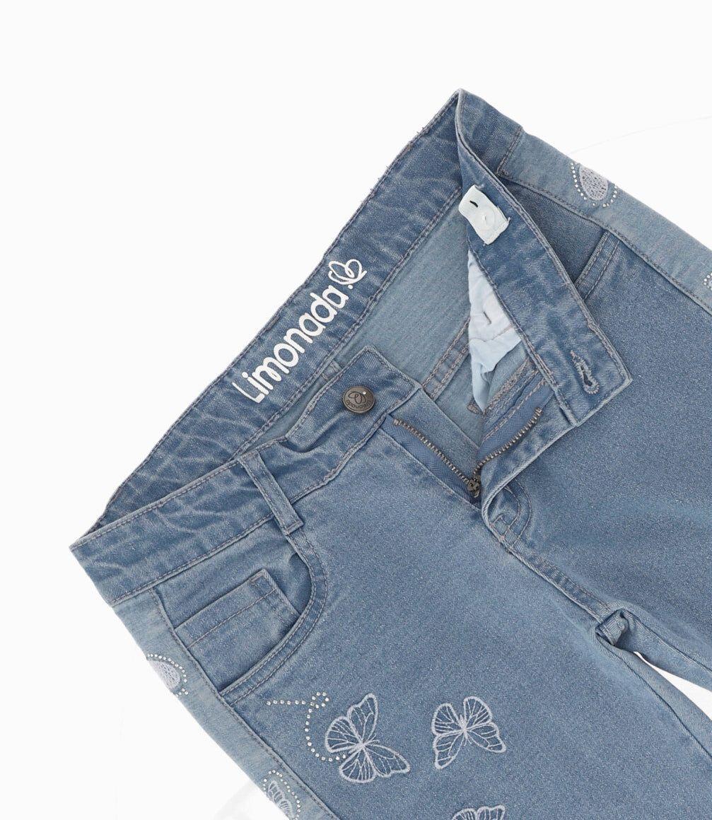 Jeans niña con corazones Celeste Limonada-2