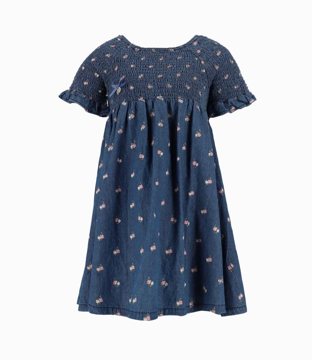 Vestido Fruncido Niña Denim Azul Limonada-0
