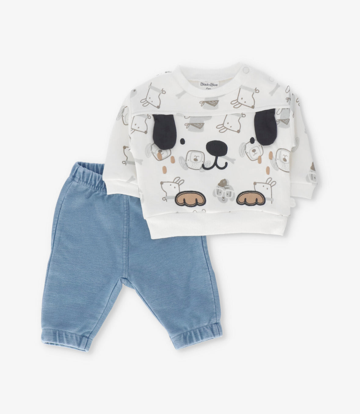 Conjunto recién nacido con perrito crudo Black and Blue-0