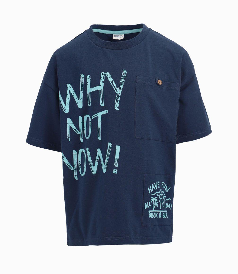 Polera Oversize Niño Algodón Azul Piedra Black and Blue-0