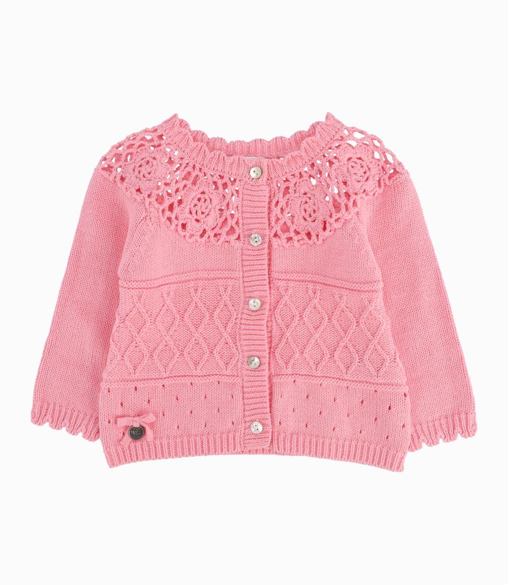 Chaleco Con Flores Crochet Bebé Niña Rosado Limonada-0