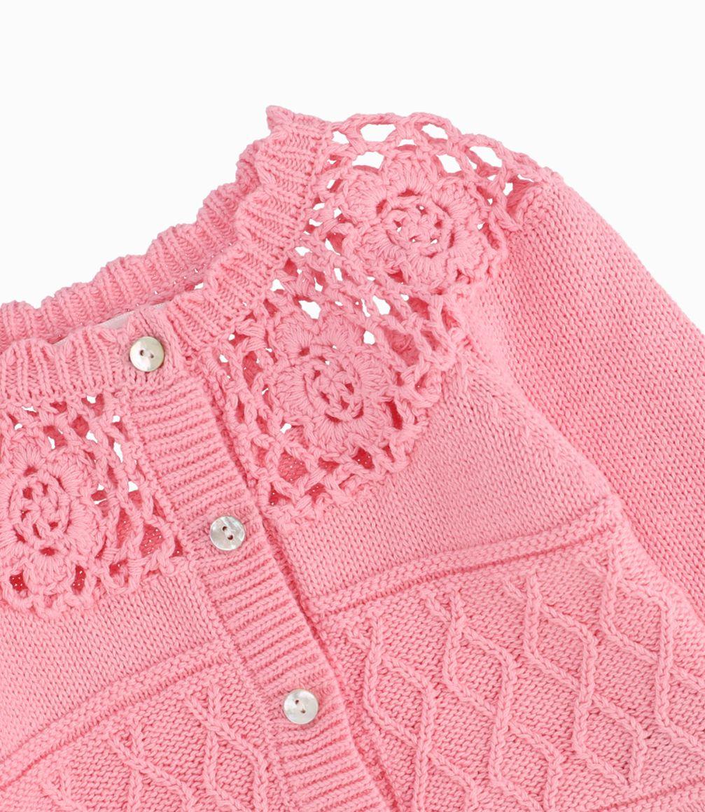 Chaleco Con Flores Crochet Bebé Niña Rosado Limonada-1