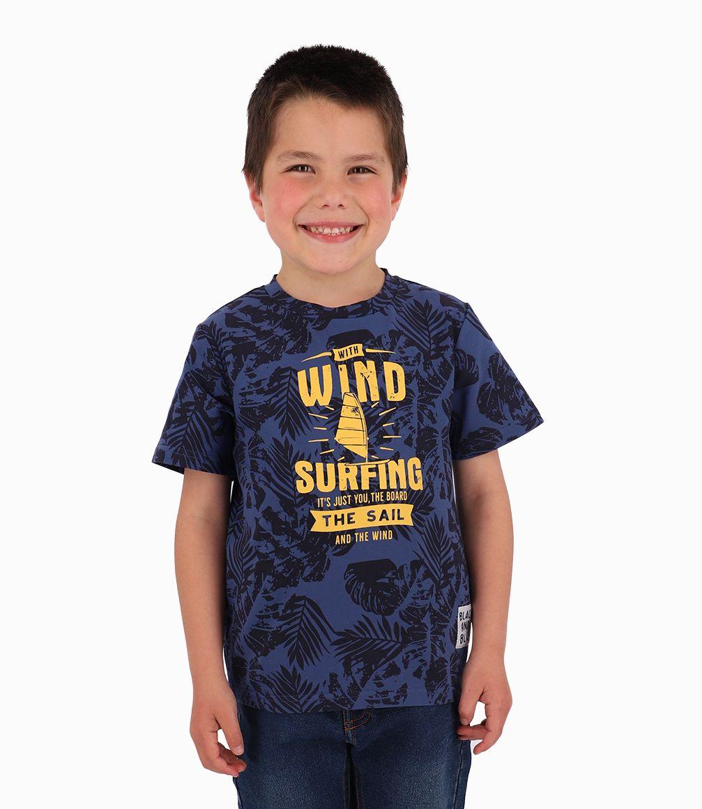 Polera Con Hojas Niño Azul Piedra Black and Blue-0