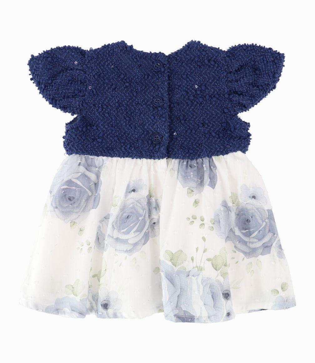 Vestido Recién Nacida Con Bolero y Flores Azul Marino-3