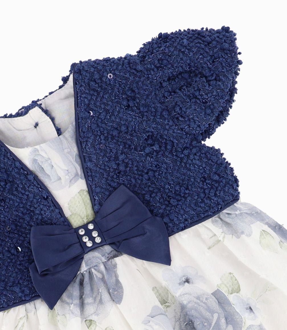 Vestido Recién Nacida Con Bolero y Flores Azul Marino-1