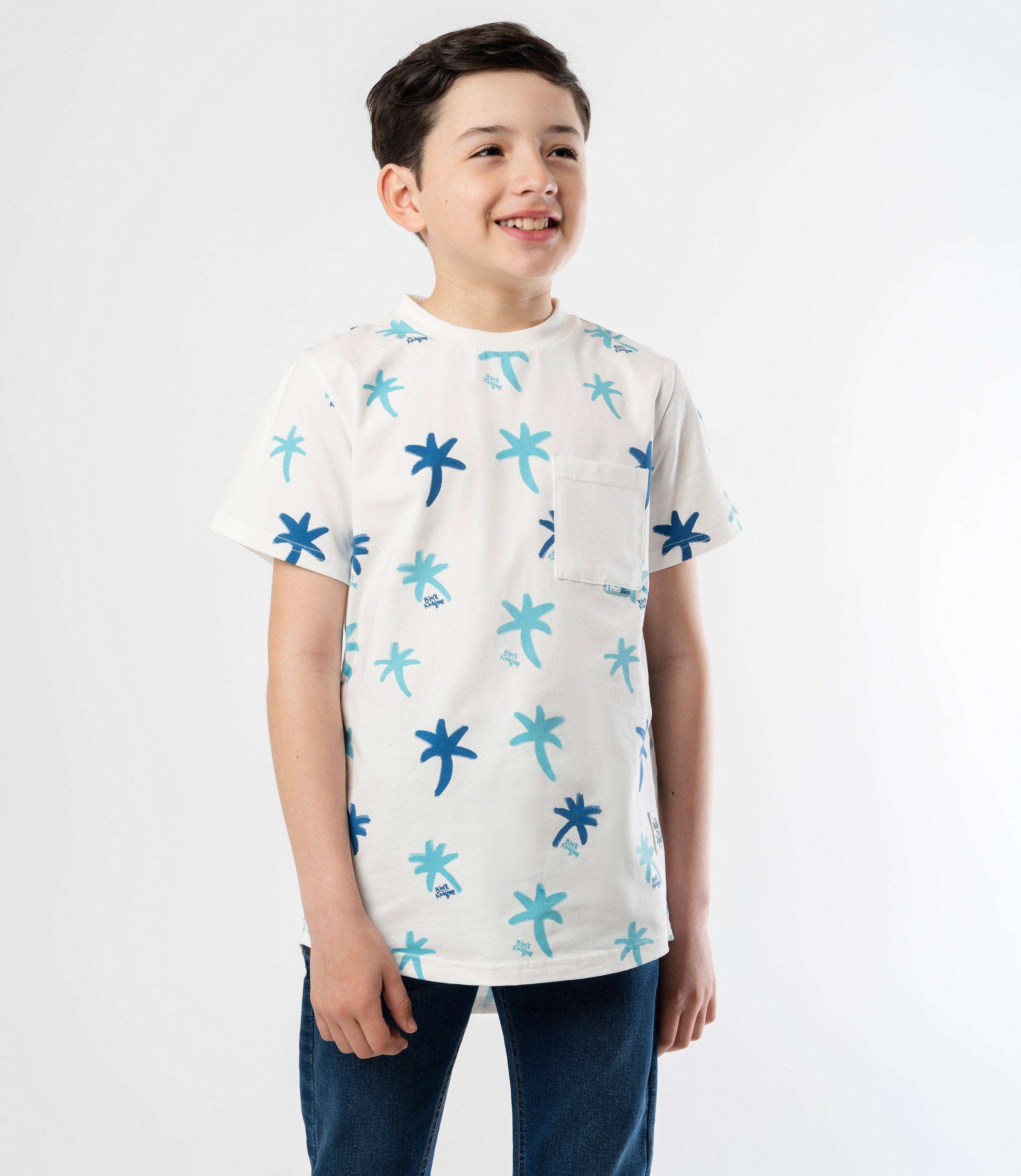 Polera manga corta niño con palmeras crudo Black and Blue-0