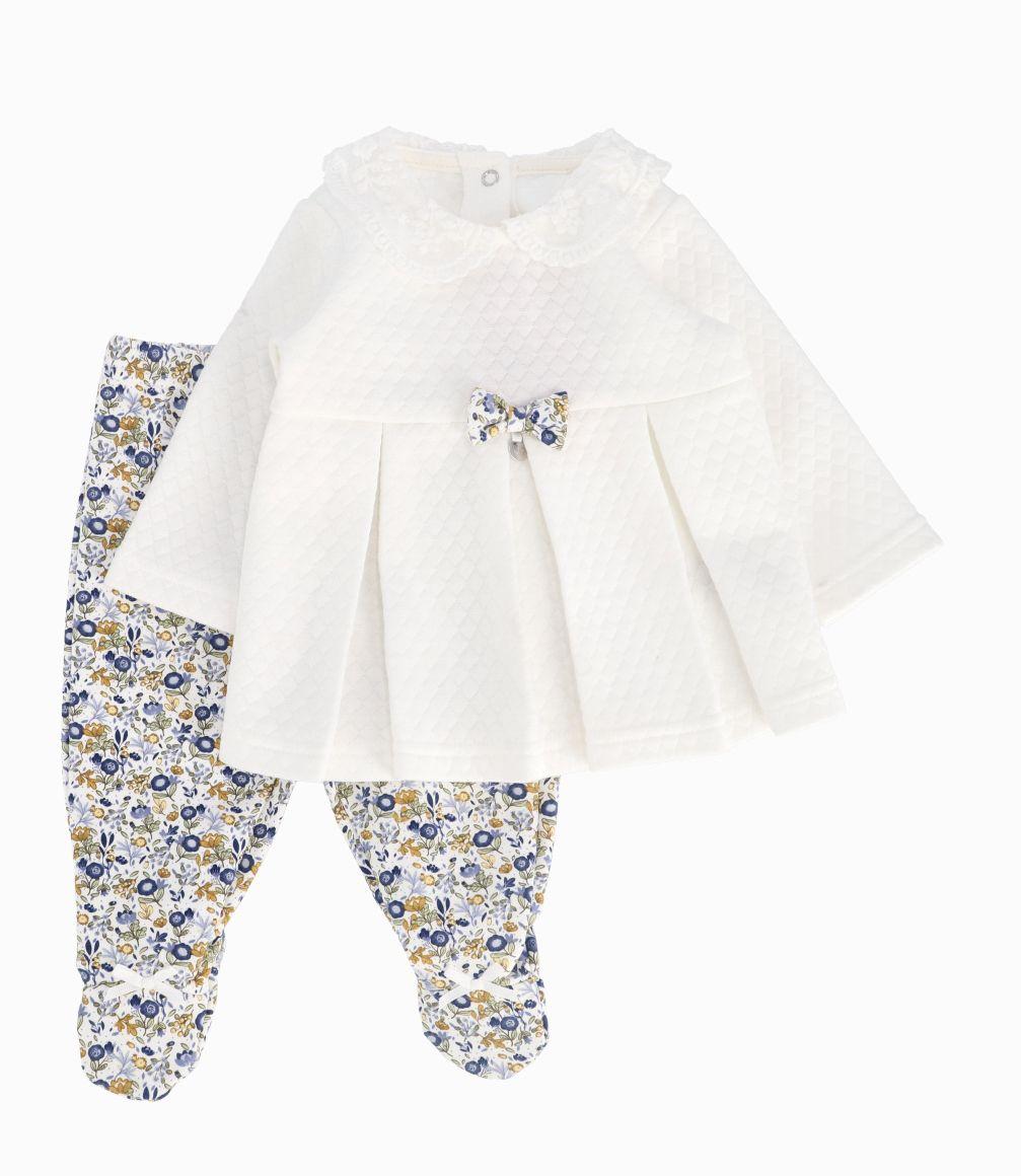 Conjunto Jacquard Floreado Recién Nacida Crudo Limonada-0