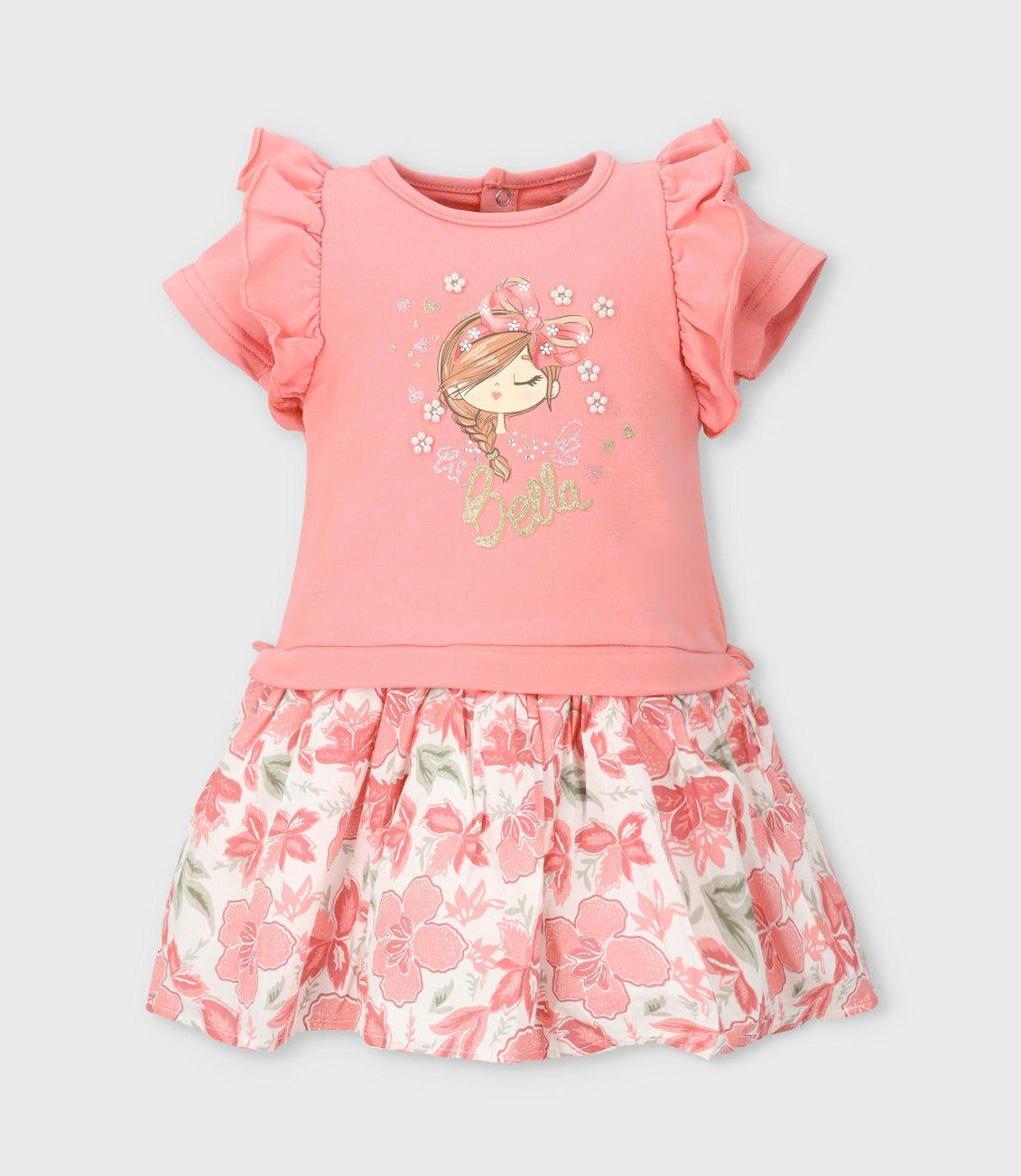 Vestido bebé con flores y estampado coral Limonada-1