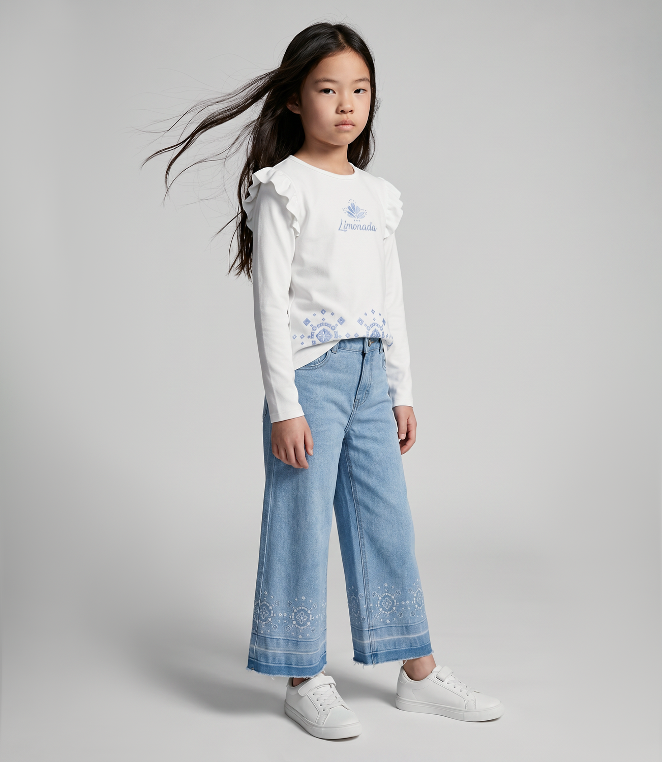 Jeans niña acampanado  L11111270274 denim celeste Limonada-0