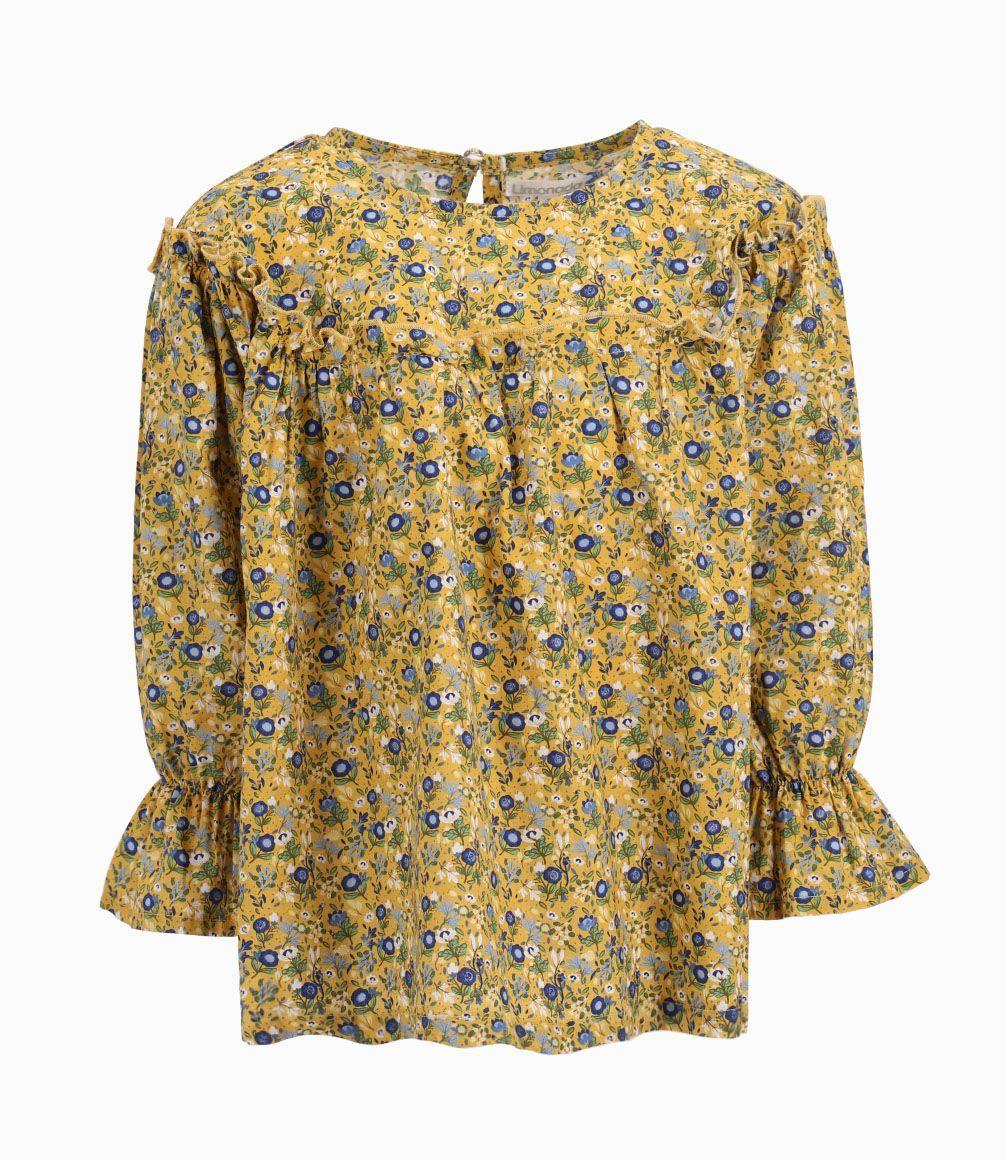 Blusa Popelín Floreada Niña 100% Algodón Mostaza Limonada-1